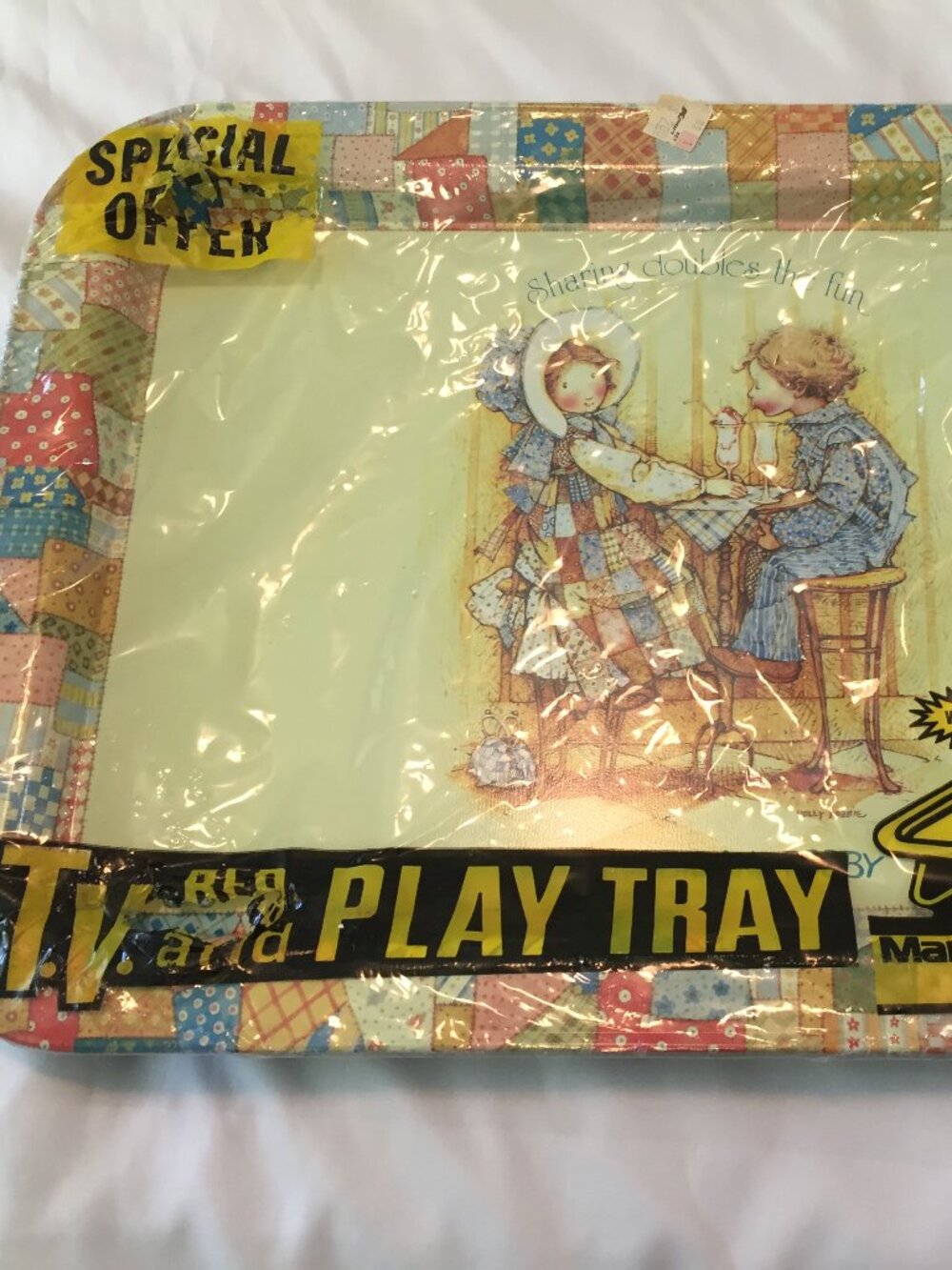 VTG Holly Hobbie And Robby Sharing Doubles The Fun Tin Lap Tray  NOS KMART  17"